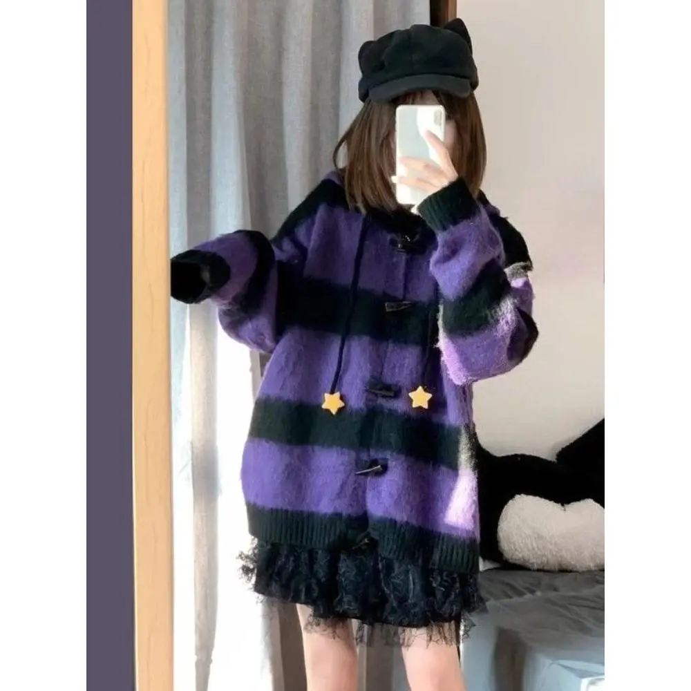 American Vintage Sweet Spicy Sweater Knit Patchwork y2k Long Sleeve Subculture stripe Fashion Casual Pullover Woman Autumn