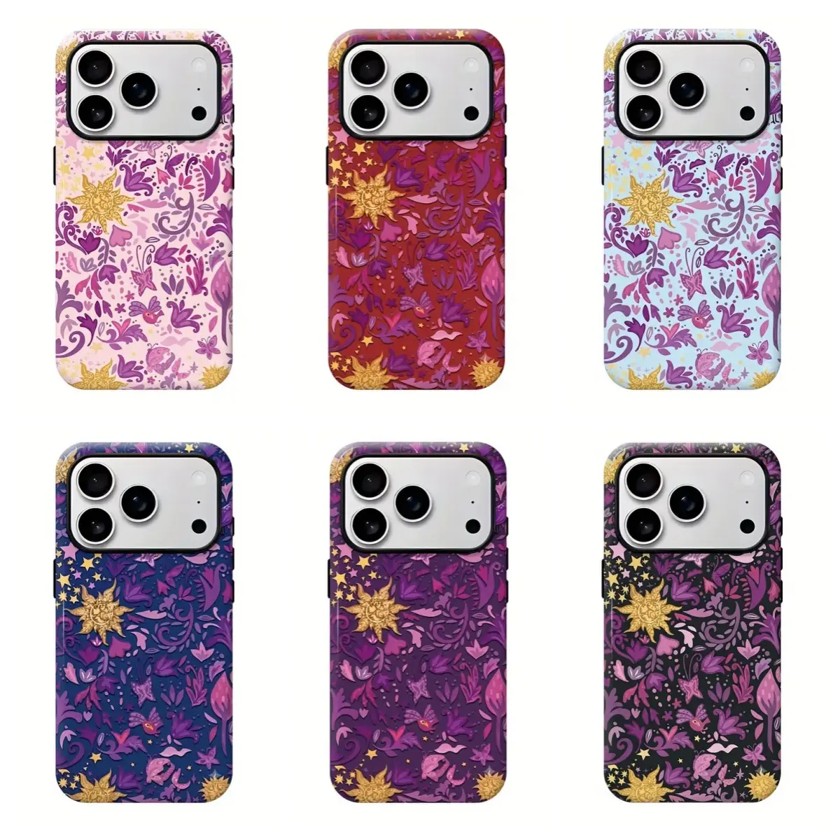 GFL-Preppy Tangled Sun Floral Pattern Film Cellphone Case - Double-Layer, Shockproof, Waterproof, Contemporary Art Casing Cover For iPhone 11 12 13 14 15 16 Pro Max 17 for Samsung S26 S25 S24 S23 S22 S21 Case,Gift for her/him