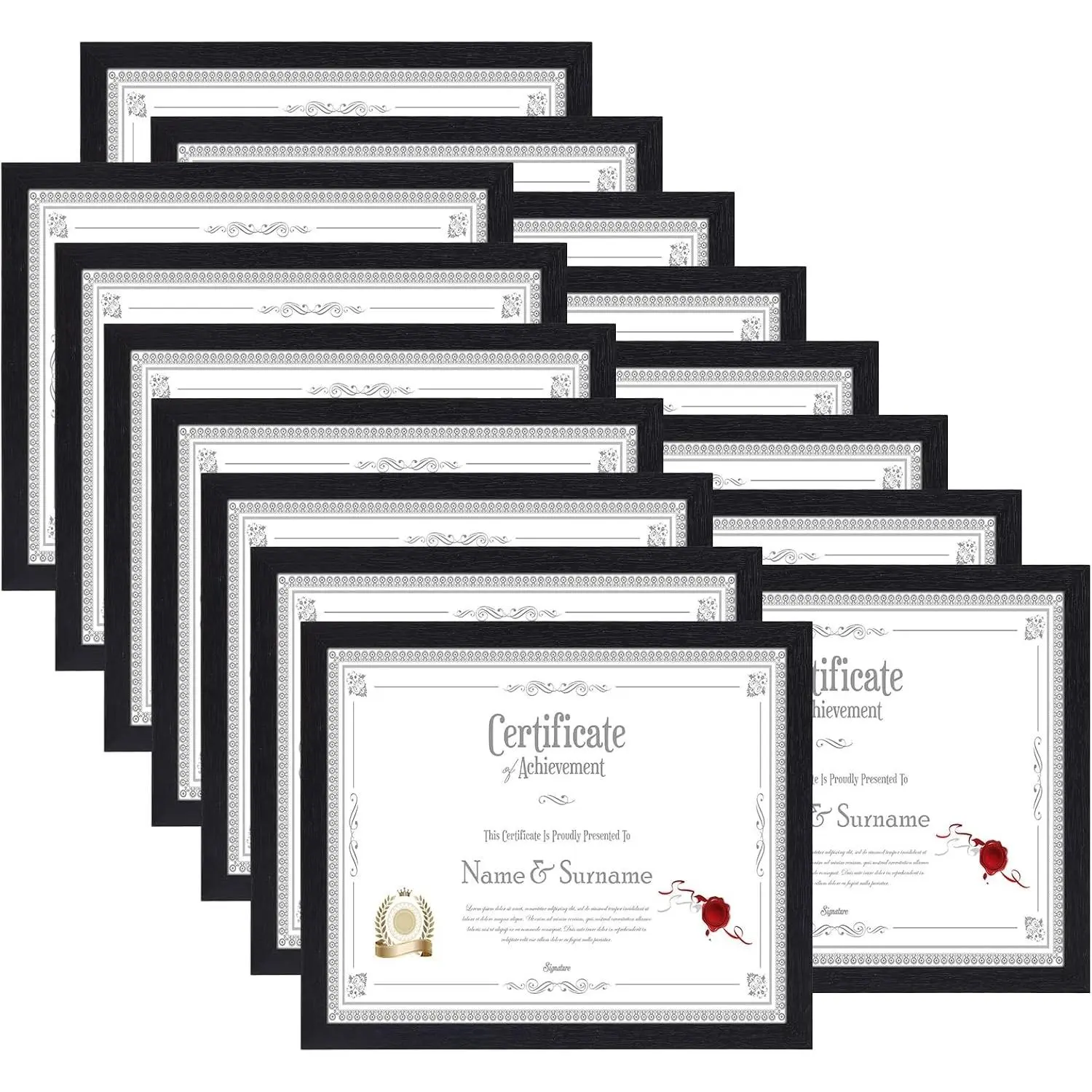 8.5 x 11 Picture Frame Set of 15, Black Photo Frames 8.5 by 11 for Certificate Diploma Document, Wall Hanging or Tabletop Display