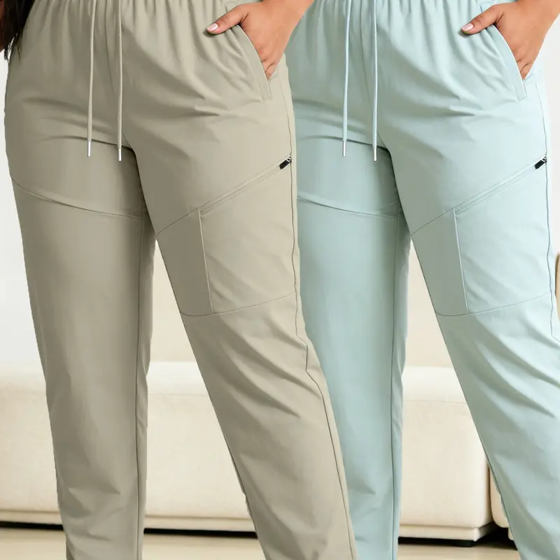 2-Pack Summer Plus Size Women's Sporty Loose Fit Long Baggy Pants, Casual Straight-Leg Trousers, Breathable Thin Waistband, Outdoor Leisure Wear, Fashion Bottoms