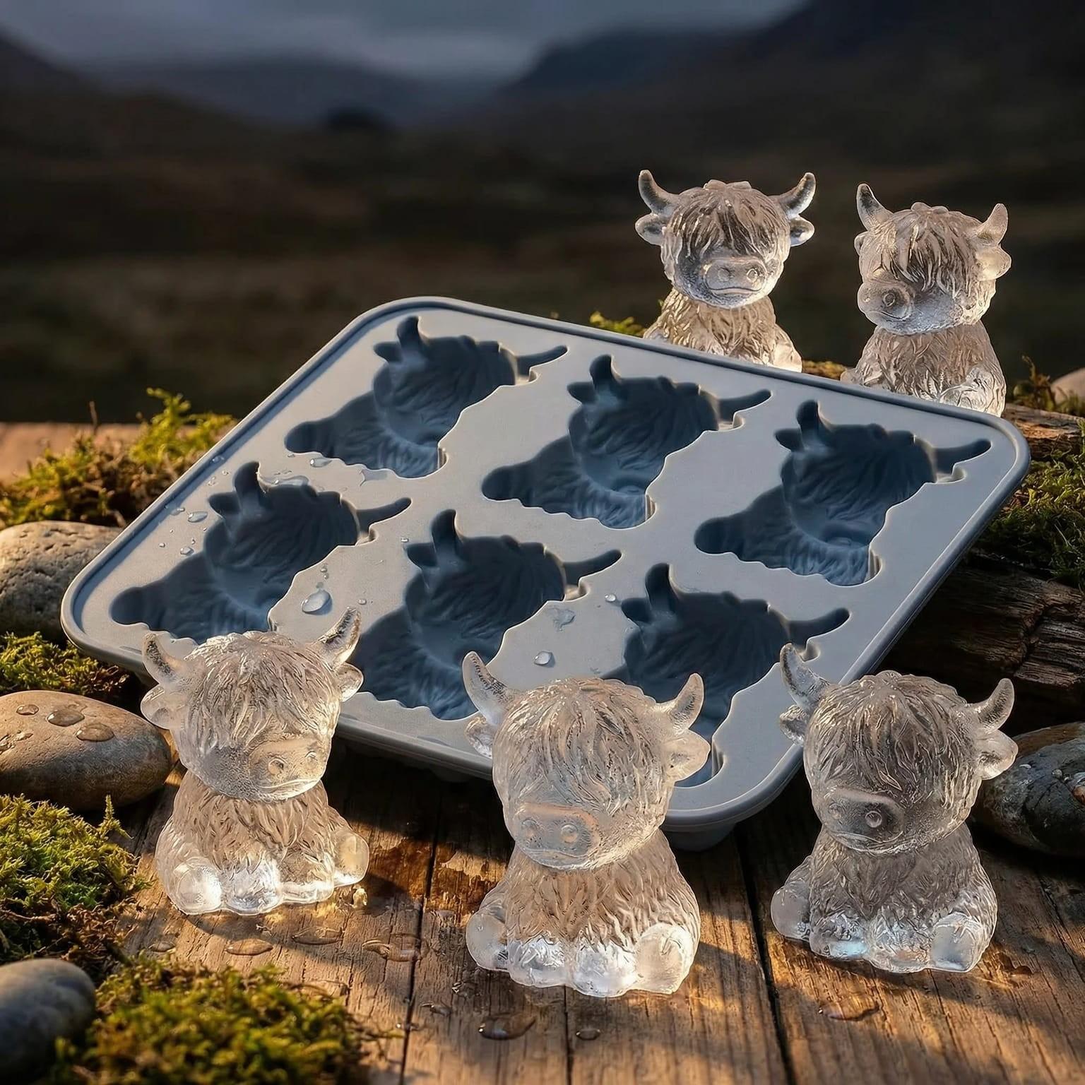 Mini Highland Cow Ice Cube Mold, Cute 3D Ice Cubes for Drinks, Parties, and Gifts, Perfect for Beverage Enhancements