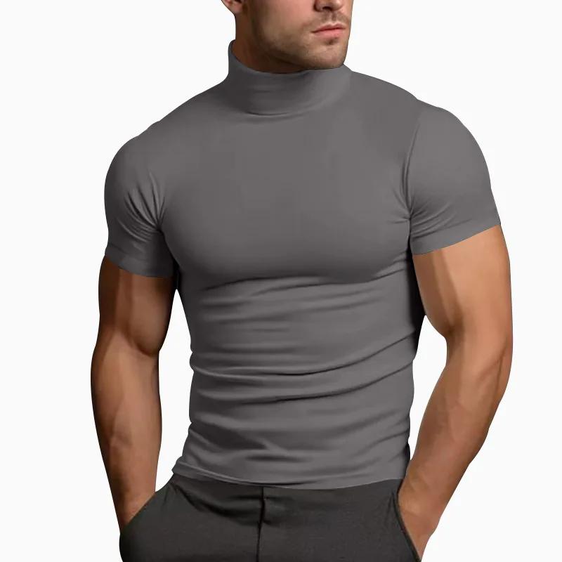 Kyn Apparel  2026 summer solid color short-sleeved fashion bottoming shirt men's tight turtleneck T-shirt