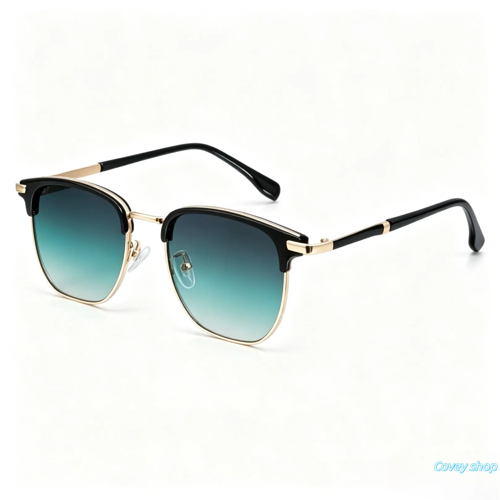 Retro Browline Metal Frame UV-Protected Gradient Lens Sunglasses, Half-Rim Minimalist Collectible Eyewear for Men, Ideal for Daily Commute & Outdoor Driving