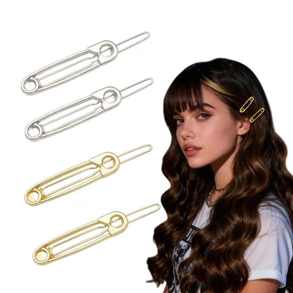 Pin-Shaped Metal Hair Clips Set-Goth Safety Pin Barrettes for Bangs, Side Hair,4Pcs & Hairpins for Women| Trendy Minimalist  Accessories for Daily Outfit&Special Gifts for Her