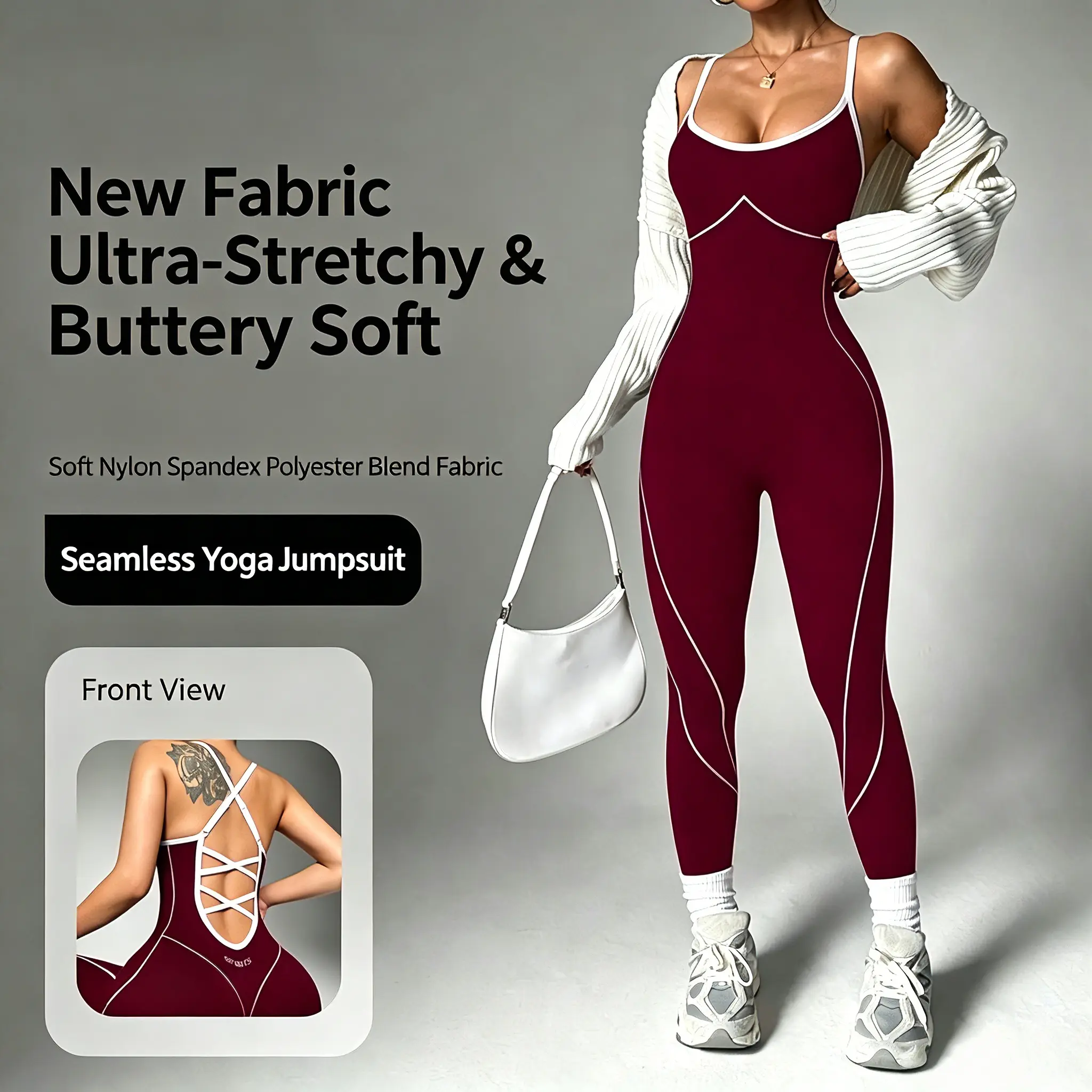 Women's Buttery Soft Seamless Nylon-Spandex Jumpsuit - Tight, Sleeveless Spaghetti Strap, Cross Open Back, Butt-Lifting Athletic Sport Bodysuit for Gym, Cycling, Flexible, All-Season, Sleeveless Shirt, Female