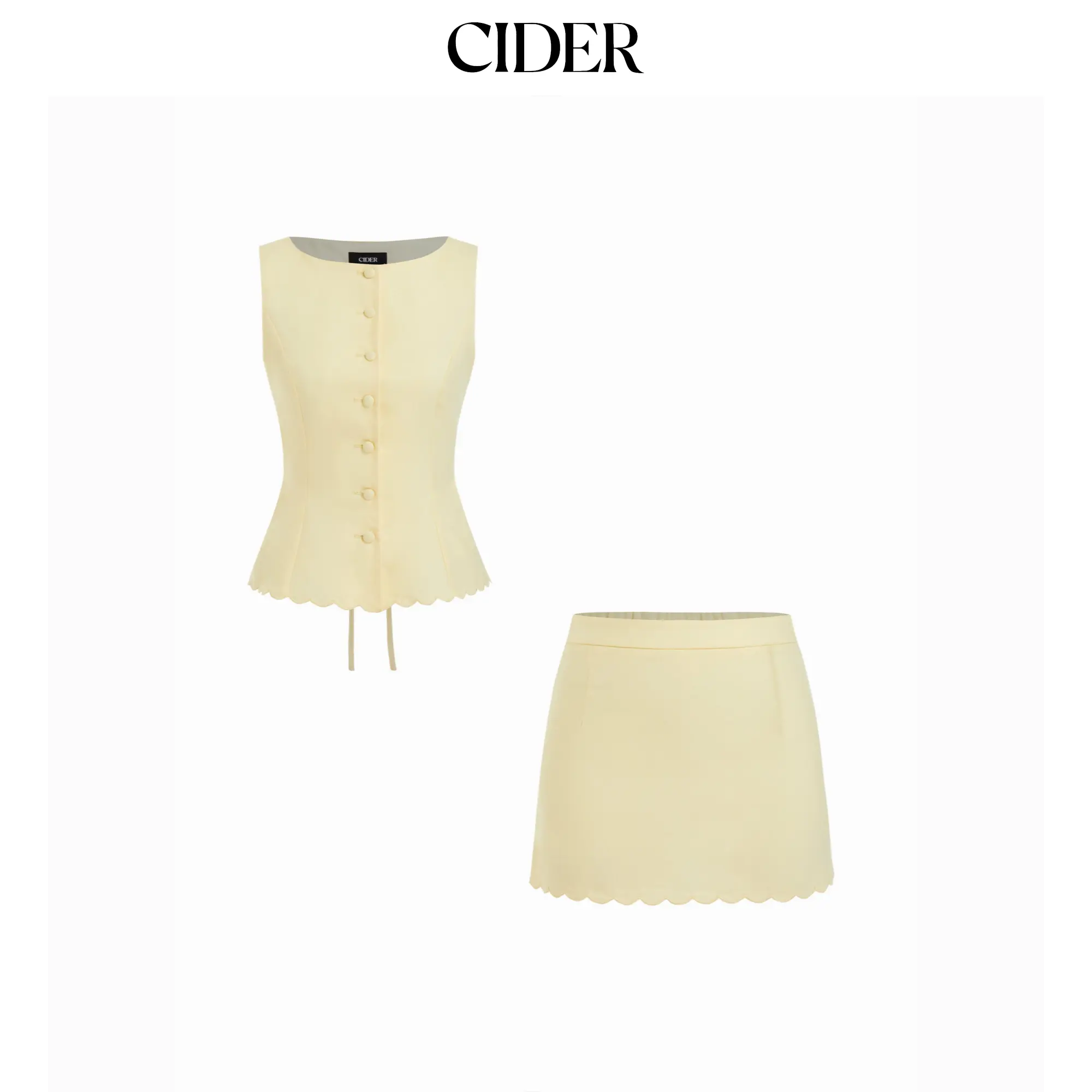 Cider Linen-blend Sleeveless Curved Hem knotted Top & A-line Mini Skirt Set SohoChic