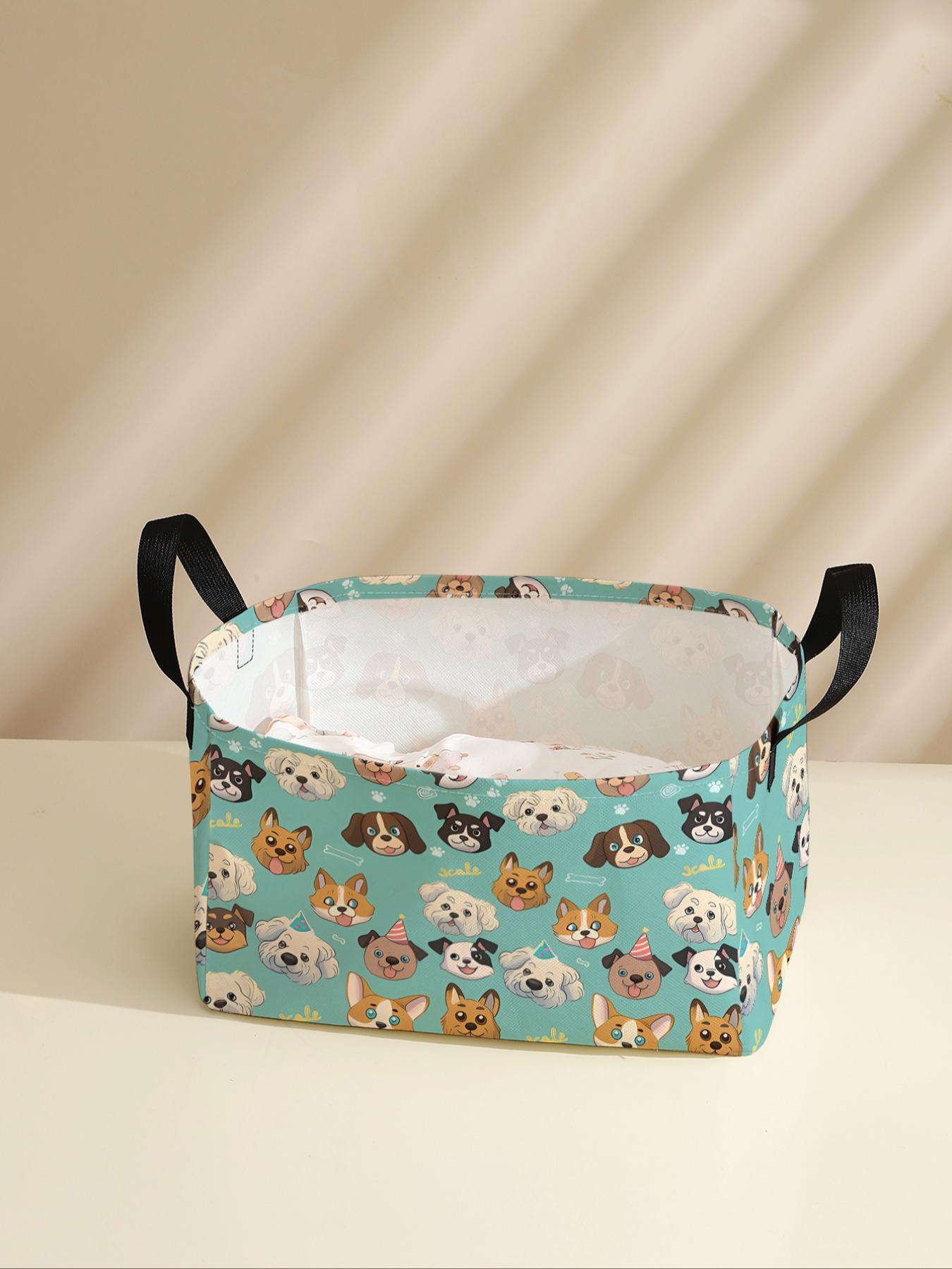Dog Pattern Storage Basket with Handle, Multi-functional Storage Basket, Foldable Clothes Storage Basket, Home Organizer for Living Room, Bathroom, Kitchen, Dachshund Basket, Clothes Baskets
