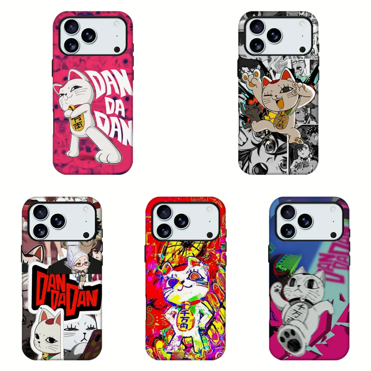 Dandadan Anime Lucky Cat Phone Case,Japanese Manga Collage Turbo Granny Cat Print Phone Shell,Vibrant Colorful Otaku Aesthetic Shockproof Protective Cover For iPhone11 12 13 14 15 16 17 18 pro max and Samsung.Perfect gift