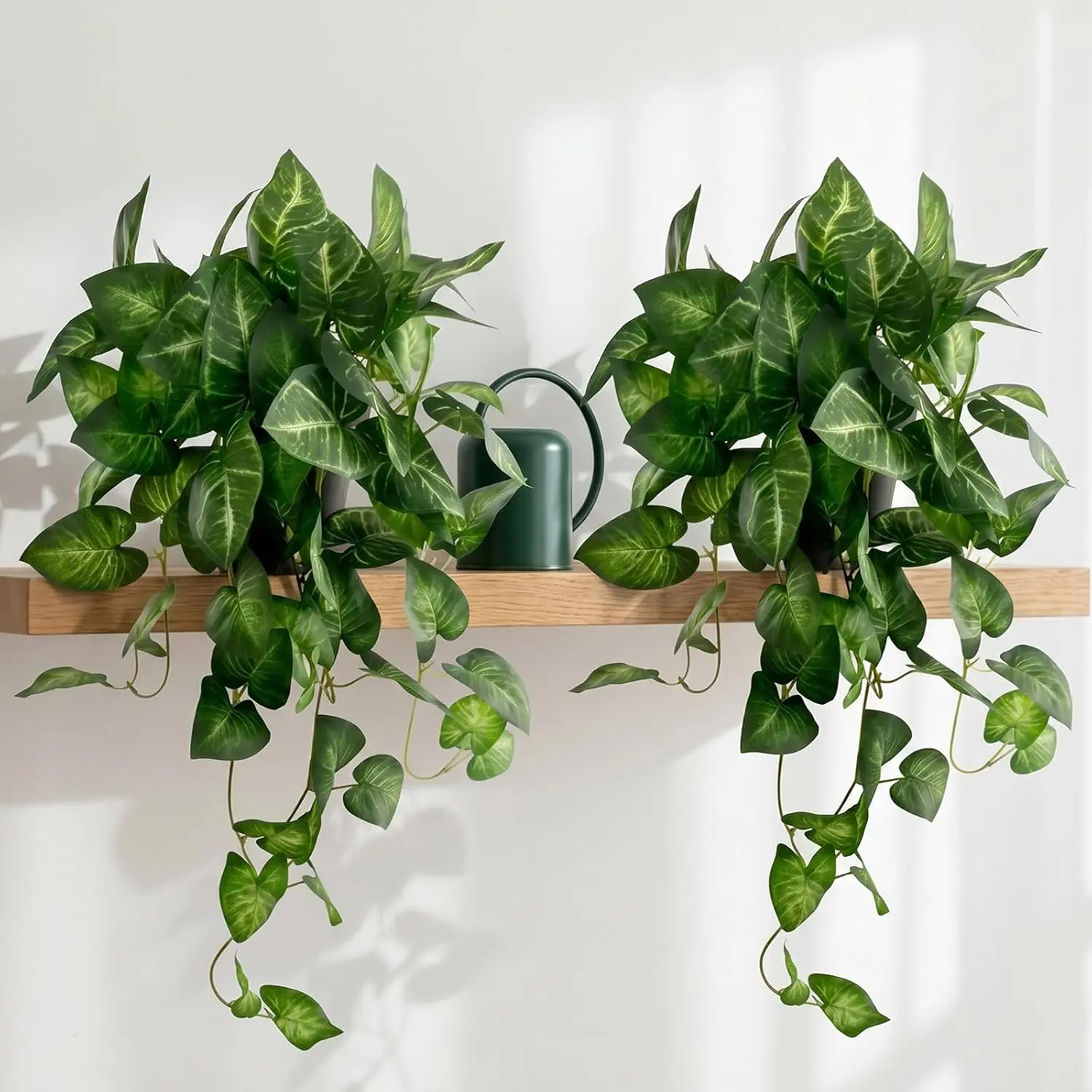 Decorative 25" Artificial Pothos Hanging Plants Set of 2 - Faux Silk Green White-Pothos Ivy Vines with Pots, Elevated Home & Green Artificial Plants for Indoor Bedroom, Office Decor, Faux Greenery Artificial Plants