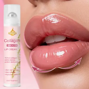 SUMFANG Collagen Smoothing Lip Cream 15ml – Vitamin C + Niacinamide + Hyaluronic Acid – Smoothes lip lines & brightens dull lip color – Non-sticky and absorbs quickly – Makeup base and lip care for bare lips