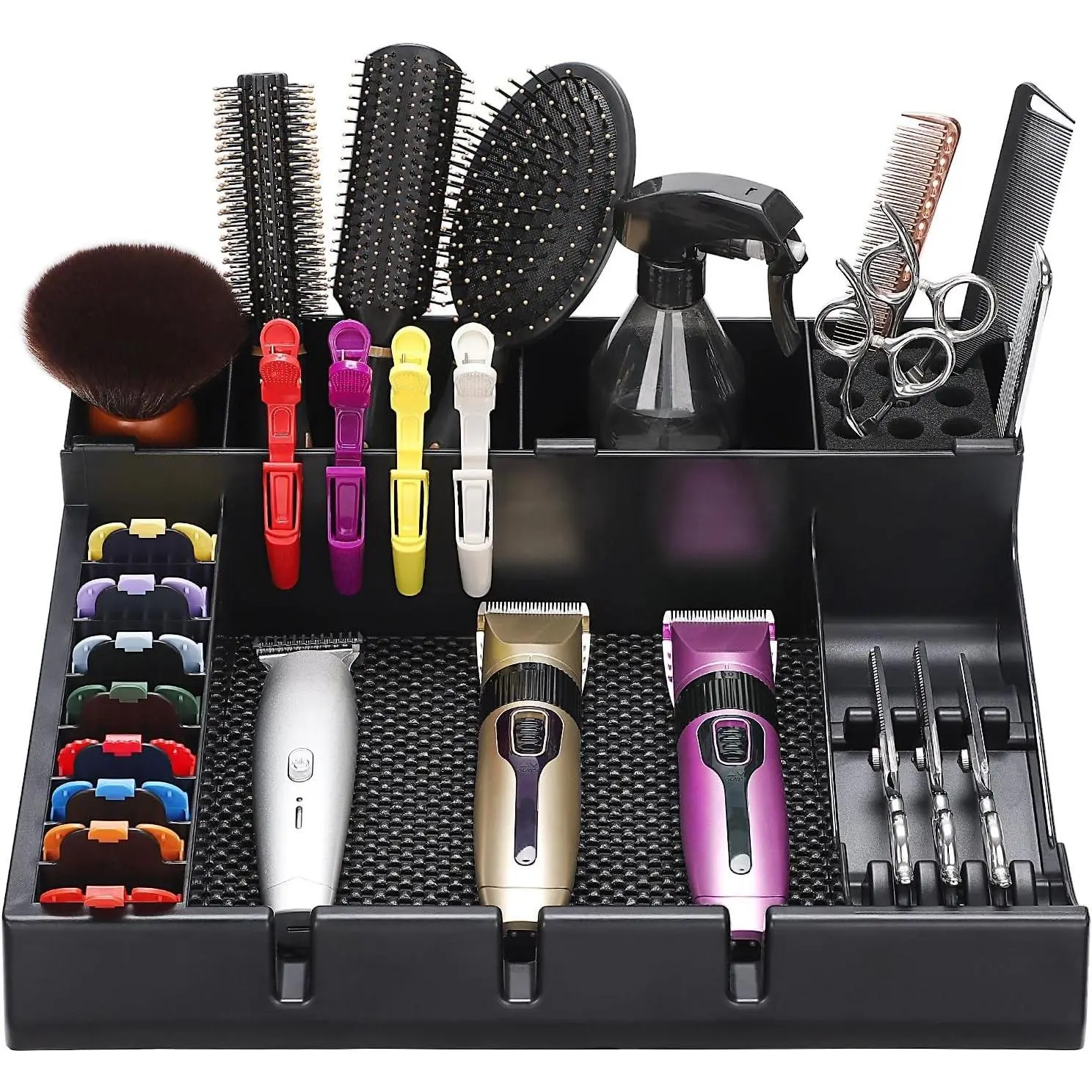 Large Barber Station Organizer for Corded Clippers & Guards, Barber Clipper Tray Anti-slip Hair Trimmer Holder, Multifunctional Detachable Hairdressing Tool Holder, Salon Haircut Supplies Storage Case