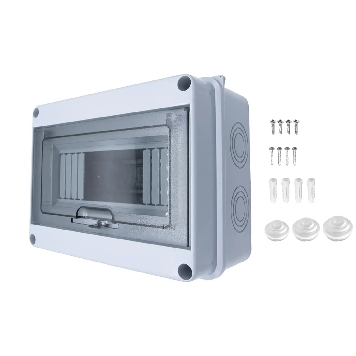 8 Way Circuit Breaker Box, MCB Distribution Protection Box with Transparent Cover, IP65 Waterproof ABS Plastic Material with DIN Rail for Indoor Outdoor Wall Mount Electrical Application