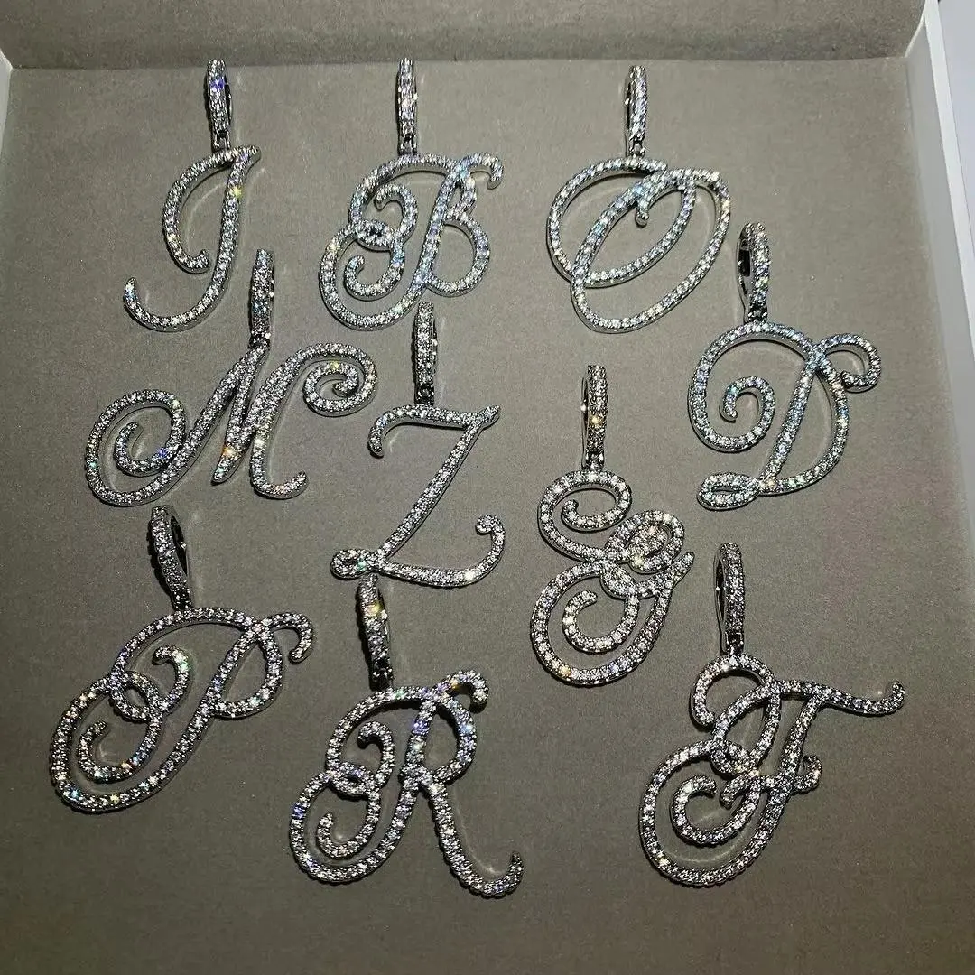 Cursive 26 Initial Letter Pendant Necklace Micro Initial Rhinestone Pendant Necklace With Tiny Box Chain Birthday Gift