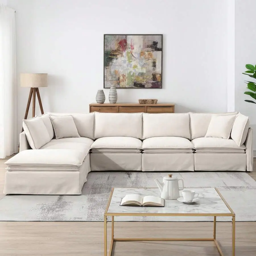 125.5" Comfy Sectional Sofa With Ottoman,6-Seat L Pholstered Indoor Furniture, Wide Seat ,Free Combination, Oversized Chenille Sofa Living Room & Apartment