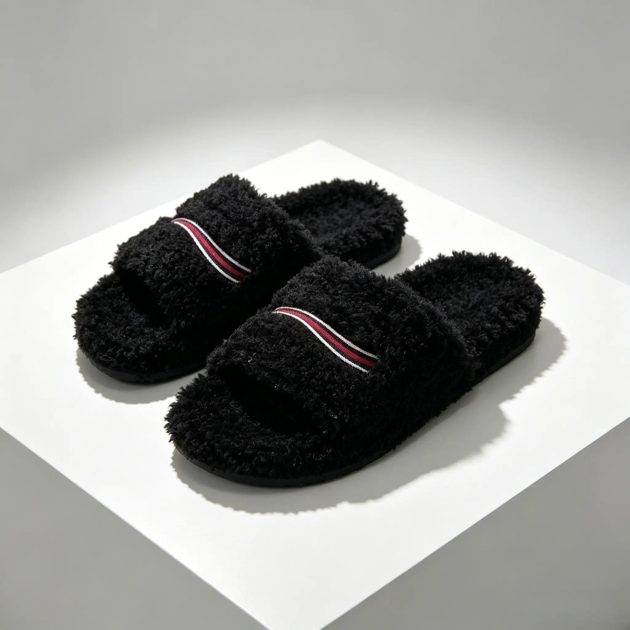 Unisex Curly Furry Open Toe Slide Slippers, Striped Plush Warm Indoor House Sandals, Soft Fluffy Non Slip Cushioned Bedroom Slides, warm house slipper casual comfortable slipper open-toe slipper daily wear flat sandal