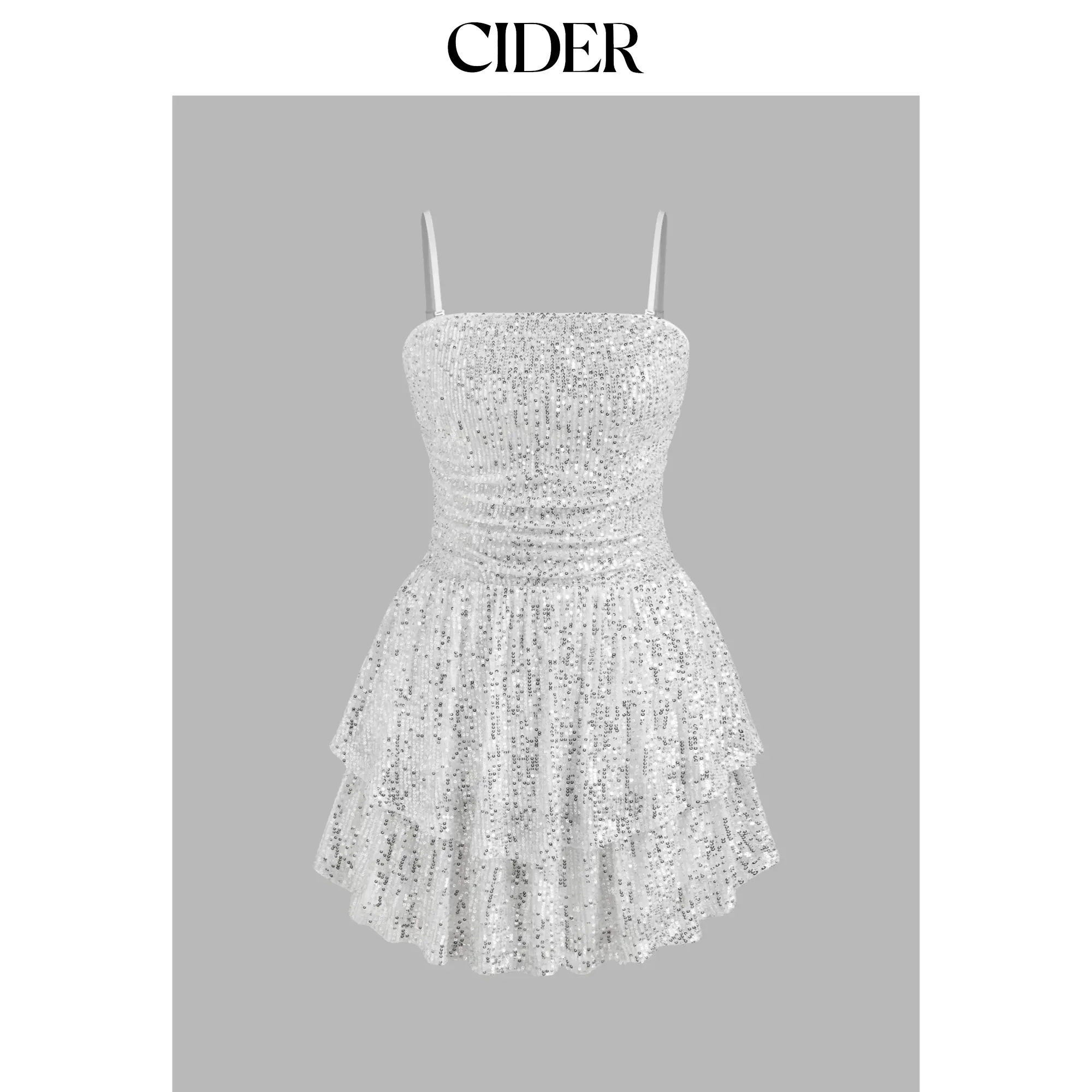 Women's Sequin Square Neck Solid Layered Ruched Mini Dress (Sizes 0-26) SohoChic