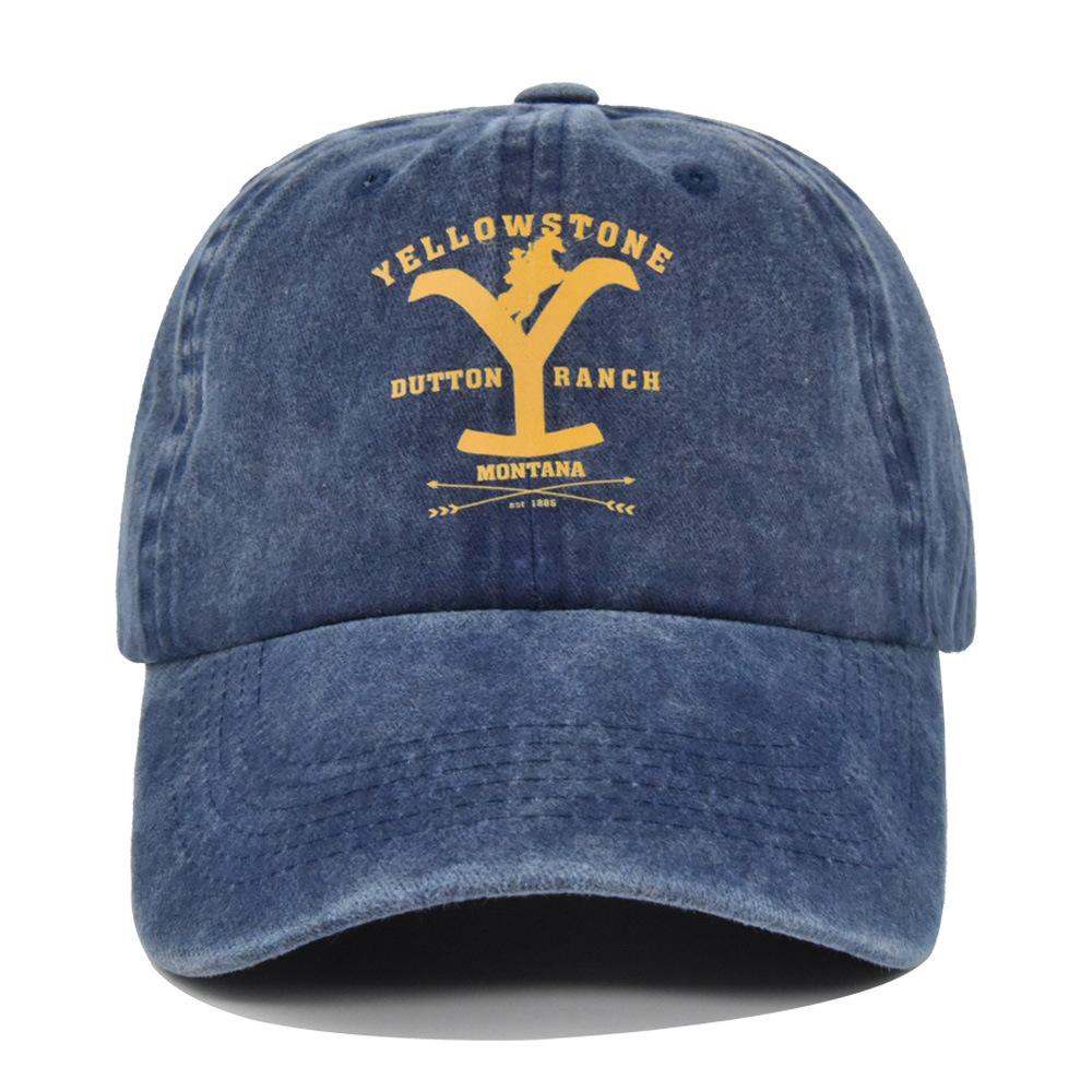 Cross-border European and American Y-print baseball cap, YELLOWSTONE embroidered duckbill cap, washed and distressed curved brim Yellowstone cap