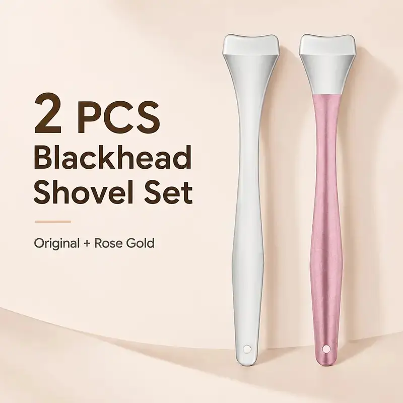 2-Piece Blackhead Remover Tool Set, Natural Color & Rose Gold Facial Cleanser Scraper, 3D Curved Nose Wing Cleaner, Acne Care Kit