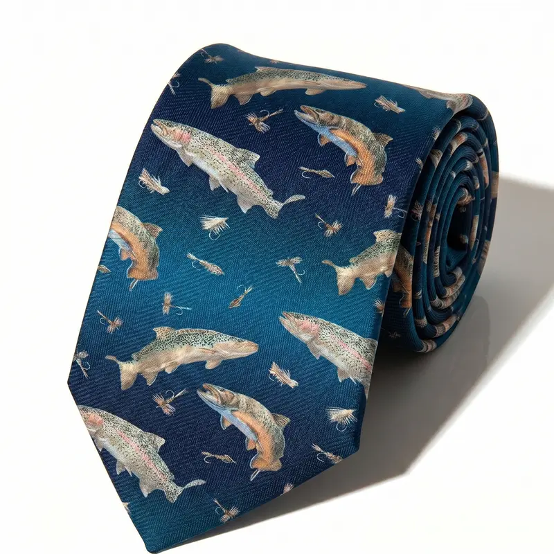 Men's Vibrant Fish-Print Skinny Necktie - Lightweight Polyester Fashion Casual Tie with Stylish Tie Design, Unisex Accessory for Wedding, Anniversary, Ceremony, Business Events