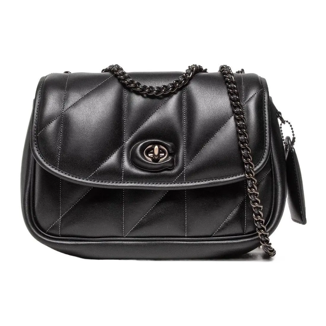 COACH Madison Quilted Turn-Lock Chain Crossbody Bag for Women in Black Nappa Leather