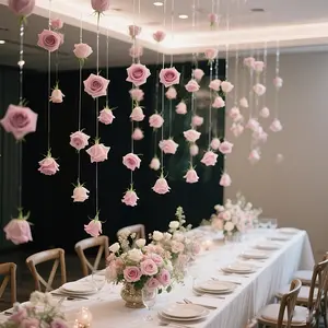 30-Piece Hanging Floral Ceiling Decoration Set (Includes 1 Clear Hanging Cord) – DIY Artificial Rose Hanging Decor & Floating Floral Garland for Valentine's Day, Weddings, Bridal Showers, and More