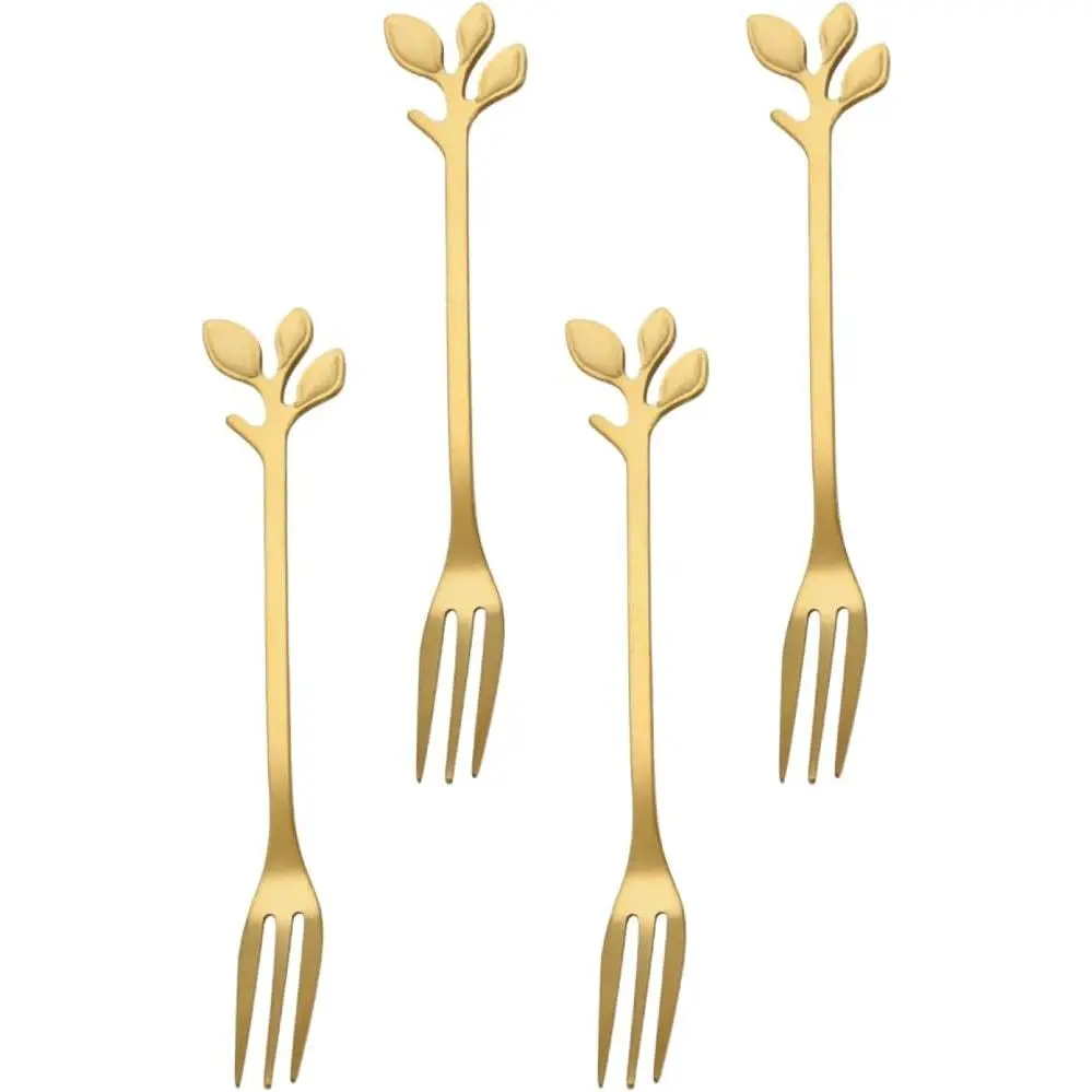 4 Pack Mini Leaf Dessert Forks, 4.7 Inch Elegant Stainless Steel Forks for Fruit, Appetizers, Cake & Salad, Kitchen Accessories for Weddings, Parties,  Parties &  Use -