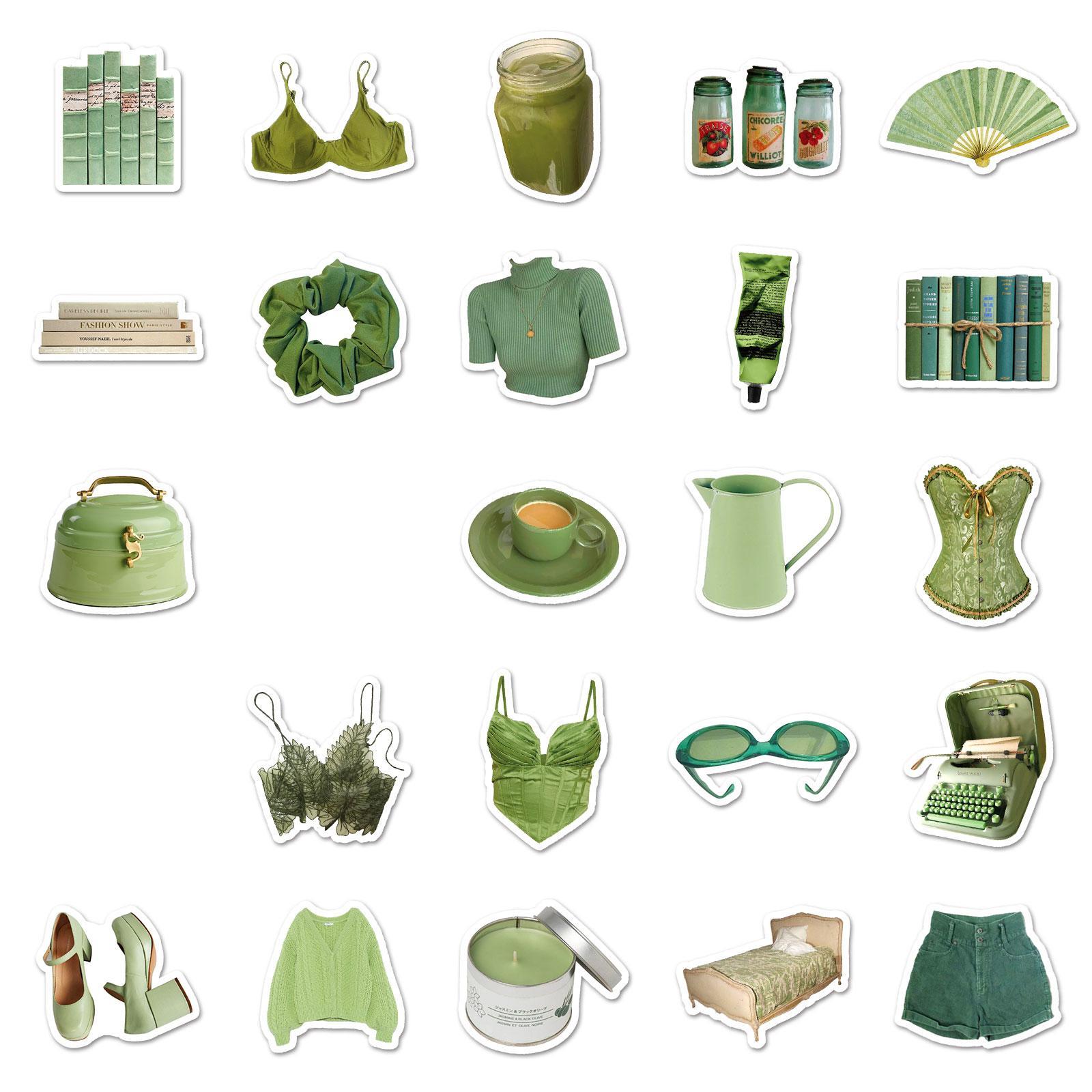 Green Theme Sticker, 50pcs/set DIY Decorative Sticker, Scrapbooking & Stamping Supplies for Journal Making, Gift Wrapping, Greeting Card