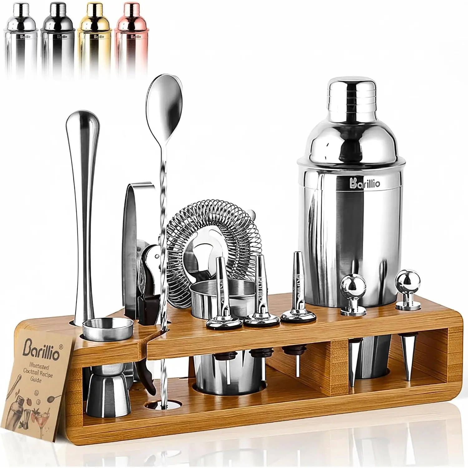 Bartender Kit - Stainless-Steel  Shaker Set w/ Stand - Mixology Bar Tools w/Drink Shaker, Mixer Spoon & Muddler for  -  Bar Accessories - 23-Pc Bar Set -
