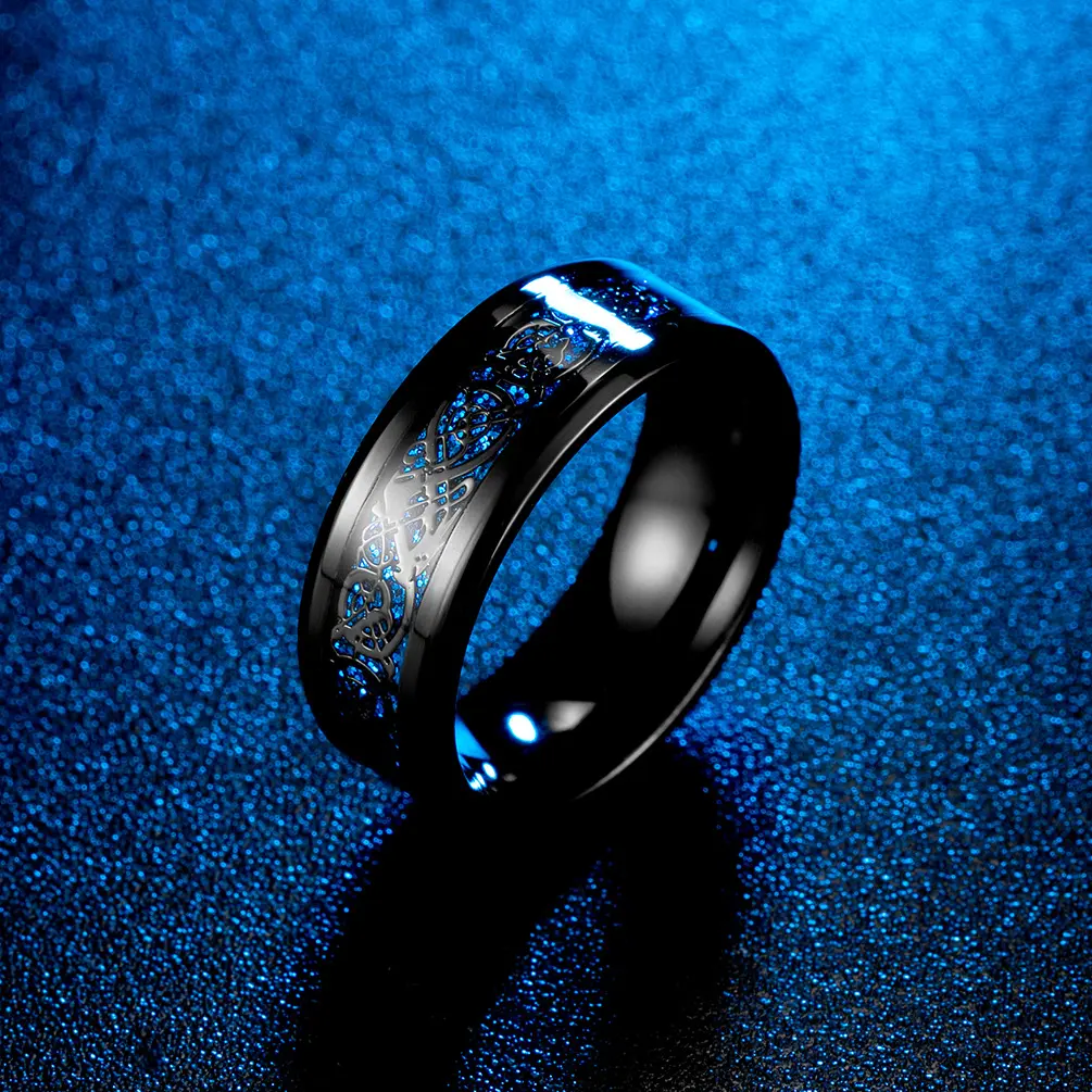 8mm Celtic Dragon Ring for Men & Women – Stainless Steel Carbon Fiber Gothic Wedding Band, Nordic Viking Style Jewelry