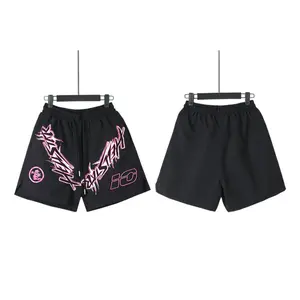Y2K Gothic Graffiti Print Men Casual Sweat Shorts Oversized Loose Streetwear Basketball Shorts Summer 4th Of July Independence Day Holiday Outfit Multicolor Drawstring Workout Short Pants