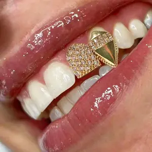 1Pcs Hip Hop Grillz for Men - Single Tusk Copper Synthetic Zirconia Jewelry with Statement for Parties & Casual Attire