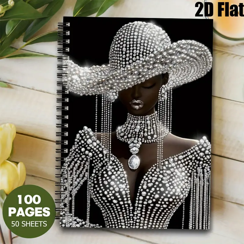 1 Spiral Coil Notebook 5.7x8.26 inch, Bling Crystal Design, Premium Lined Pages, Durable Binding, Travel Journal, Party Planner, Daily Notebook, Ideal Gift for Fashion Lovers, Birthday, Anniversary, Christmas, New Year, Wedding, Graduation, Office,