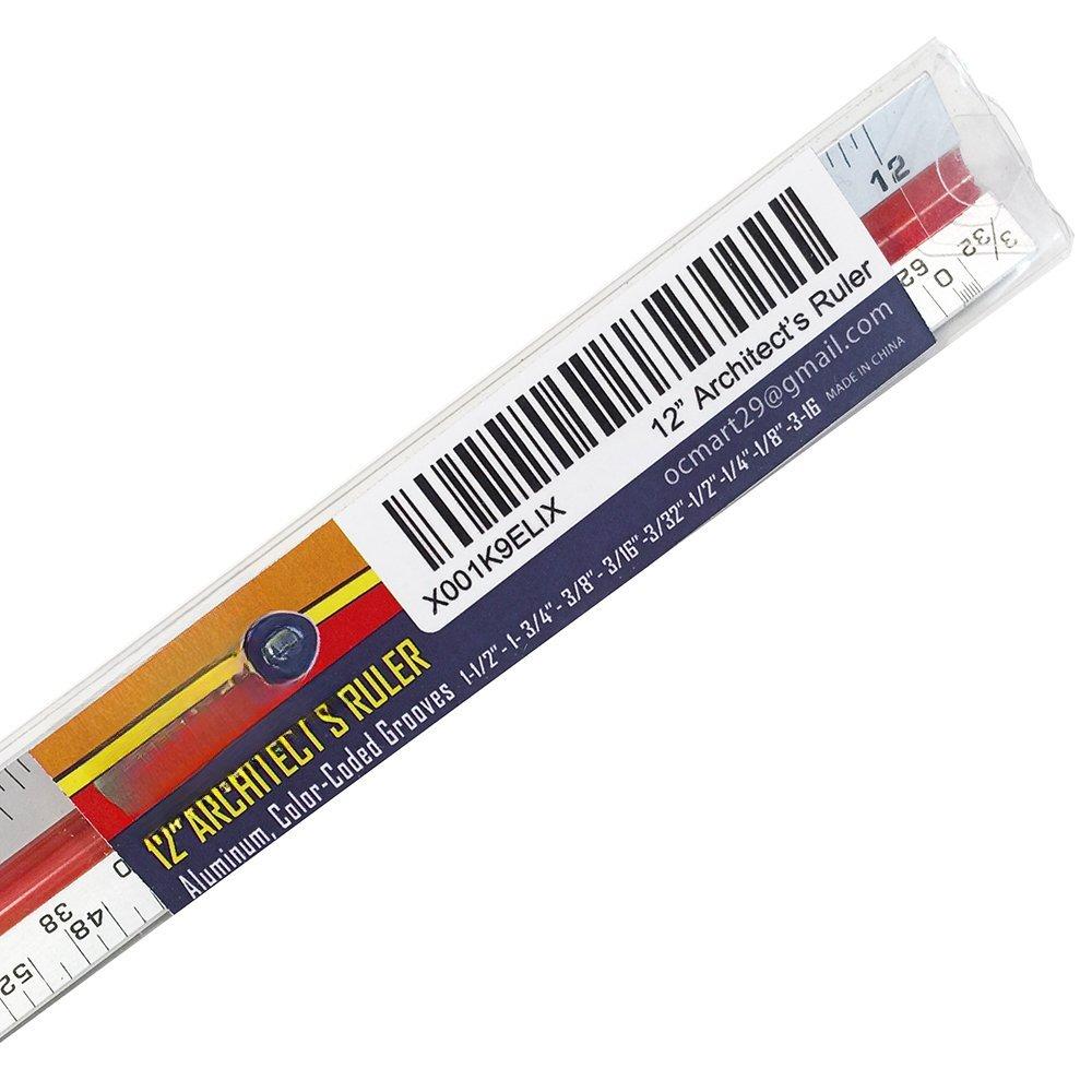 1 Triangular Architect Scale Ruler (Professional Grade Solid ) Color Coded 12 Inch Architectural Scale (Imperial Measurements) - Ideal for Architects, Engineers, Draftsman and Students