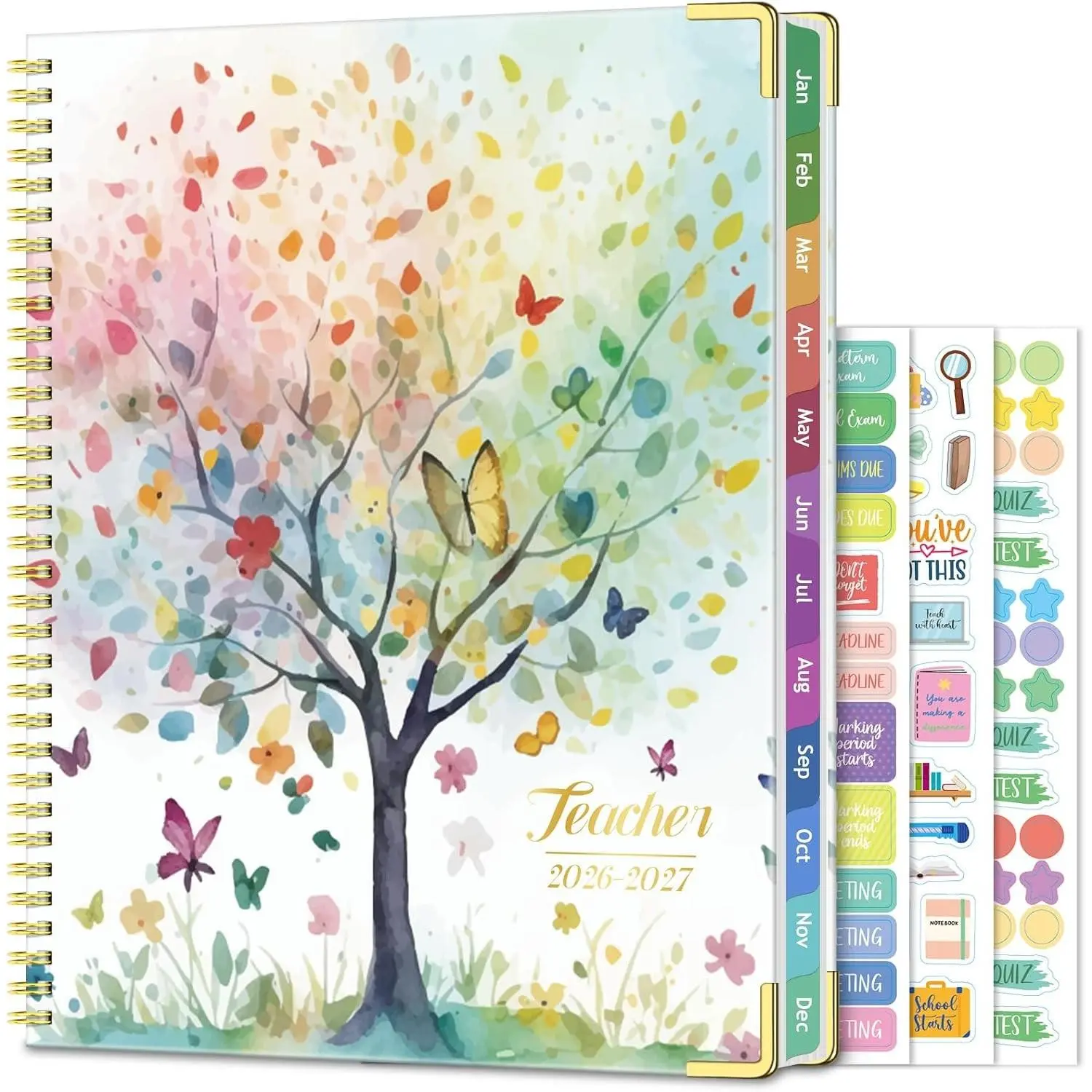 Teacher Planner 2026-2027, 14 Checklists, 8.5"x11" Lesson Plan Book, Jul 2026-Jun 2027 Academic Year, Spiral Hardcover with Gold Corners for Classroom & Homeschool, Tree Design