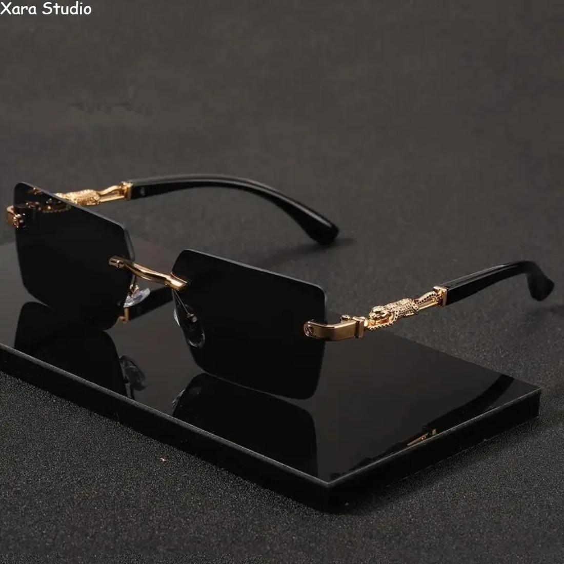 Rimless Rectangle Sunglasses for Men & Women – Trendy Y2K Luxury Shades with Gold Accents & UV400 Protection, Lightweight Stylish Eyewear for Beach, Travel, Summer Outfits, Vacation & Street Style