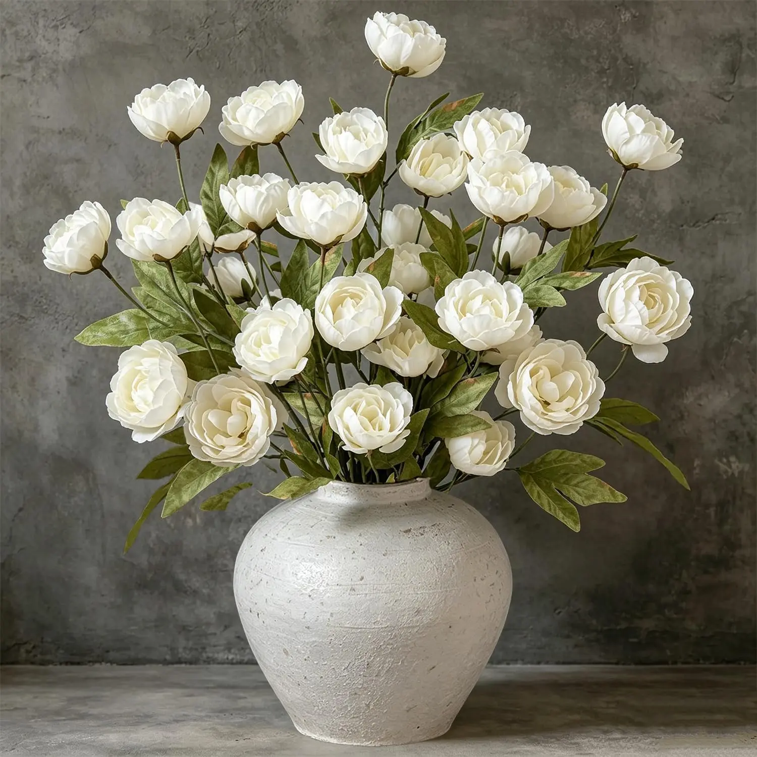 6 Pcs Faux Silk Peony Artificial Flowers with Stems, Bulk Fake Peonies Branches for Tall Vases DIY Bouquet Home Centerpieces Wedding Fillers Arrangements Shower Decorations (Cream)