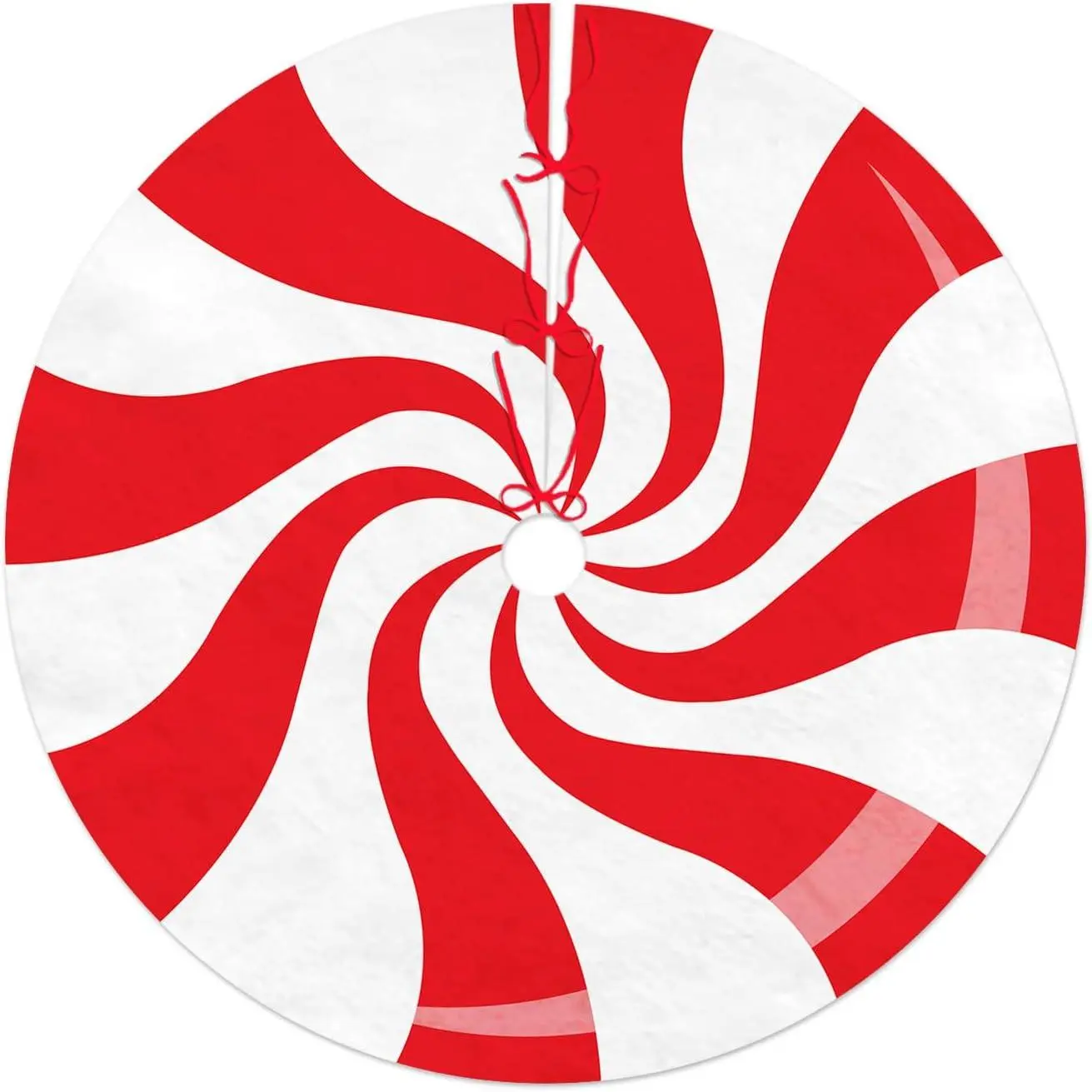 36 Inch Red Swirl Christmas Tree Skirt Sweet Candy Cane Red and White Christmas Decorations Xmas Tree Mat Holiday Party  Decorations