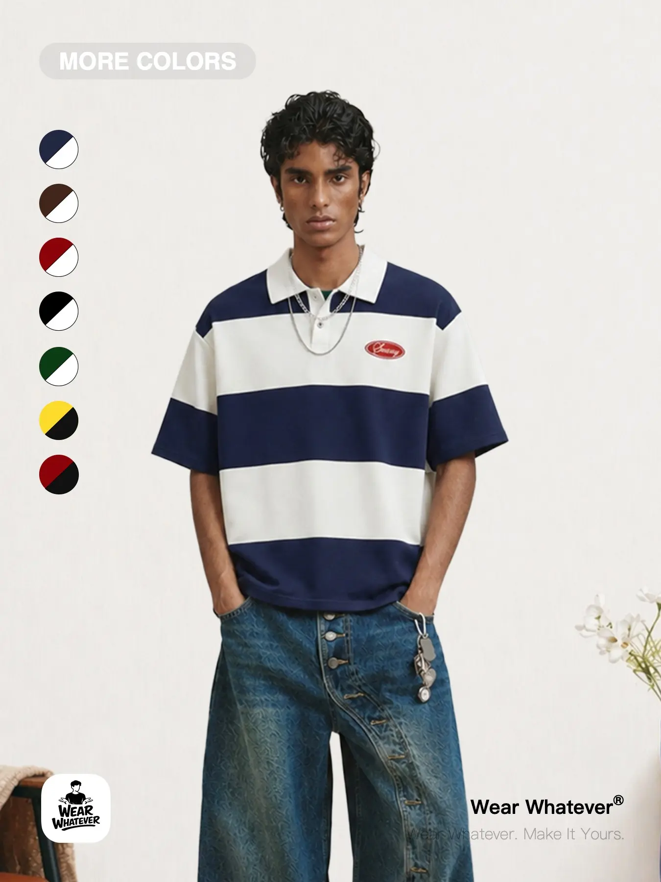 Vintage Striped Rugby Polo Shirt, Multi-Color Stripes, Loose Fit Short Sleeve Casual Top, Breathable Fashionable Short Sleeve Polo, Breathable Polo Shirts