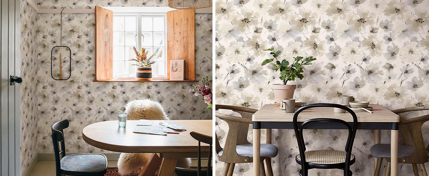 Floral Peel and Stick Wallpaper, Beige Yellow Watercolor Flower Contact Paper Peel and Stick for Bedroom, Vintage Removable Waterproof Self Wall Paper 118 x 17.3in, 14.4 sq.ft