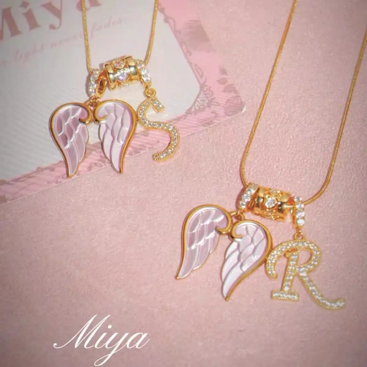 Elegant Vintage Sweet Style Wing Charm and New 26 Letter Design  , Women's Unique Luxury Zircon Inlay , Alphabet Letter  Versatile Heart Greek Flame Pendant Necklace