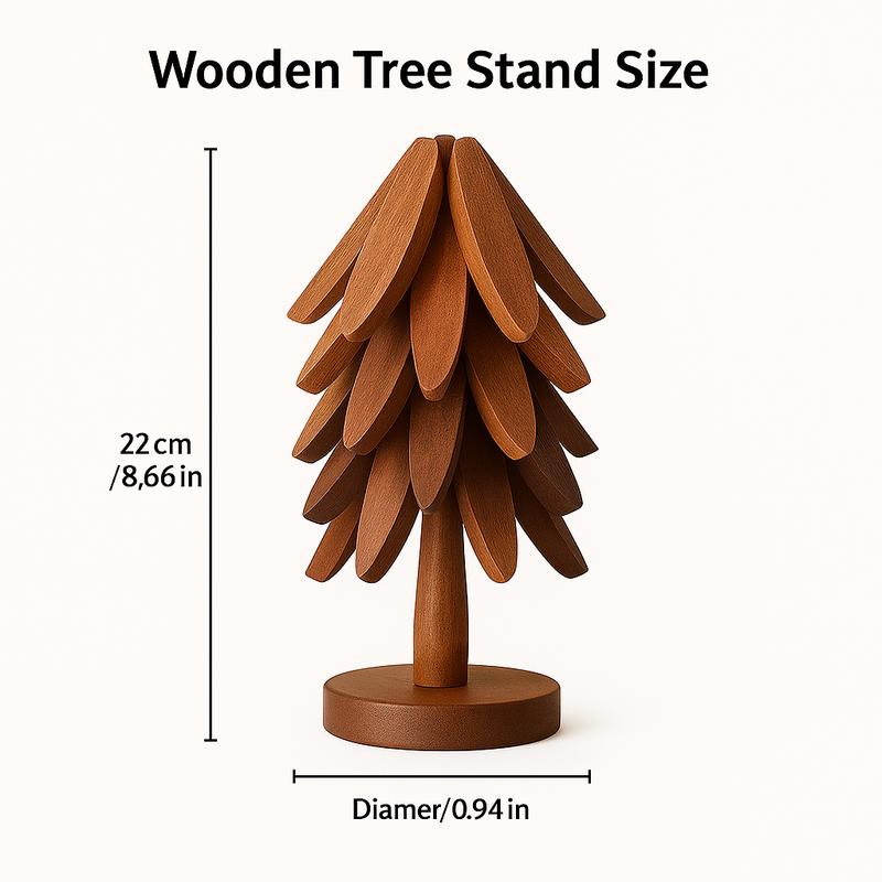 Natural Tree Trivet Set - 5 Wooden Trivets & 1 Stand, heat-resistant foldable solid wood trivets for hot dishes, pots and pans, farmhouse kitchen décor table protectors and coasters for dining table