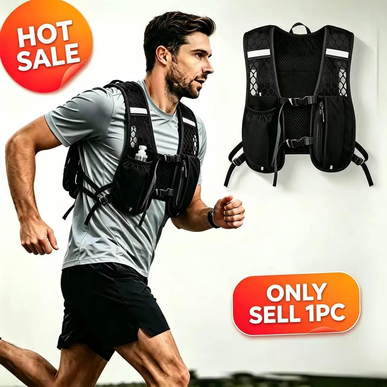 Unisex Trail Running Hiking Cycling Vest, Lightweight Backpack with Water Bottle Bag, Adjustable Straps, Reflective Design, Outdoor Active Sports Bag