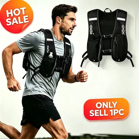 Unisex Trail Running Hiking Cycling Vest, Lightweight Backpack with Water Bottle Bag, Adjustable Straps, Reflective Design, Outdoor Active Sports Bag