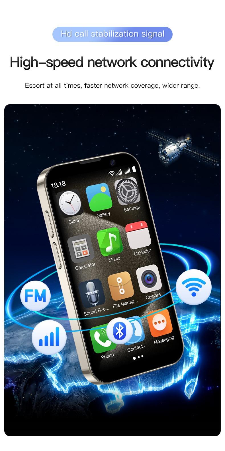 3-inch mini pocket smartphone with HD touch screen, 2+16GB RAM, dual SIM dual standby, 2MP+5MP dual camera, 3G unlocked Android 9 smartphone, supports WiFi, Bluetooth, GPS, and calls.Suitable for children's portable phone