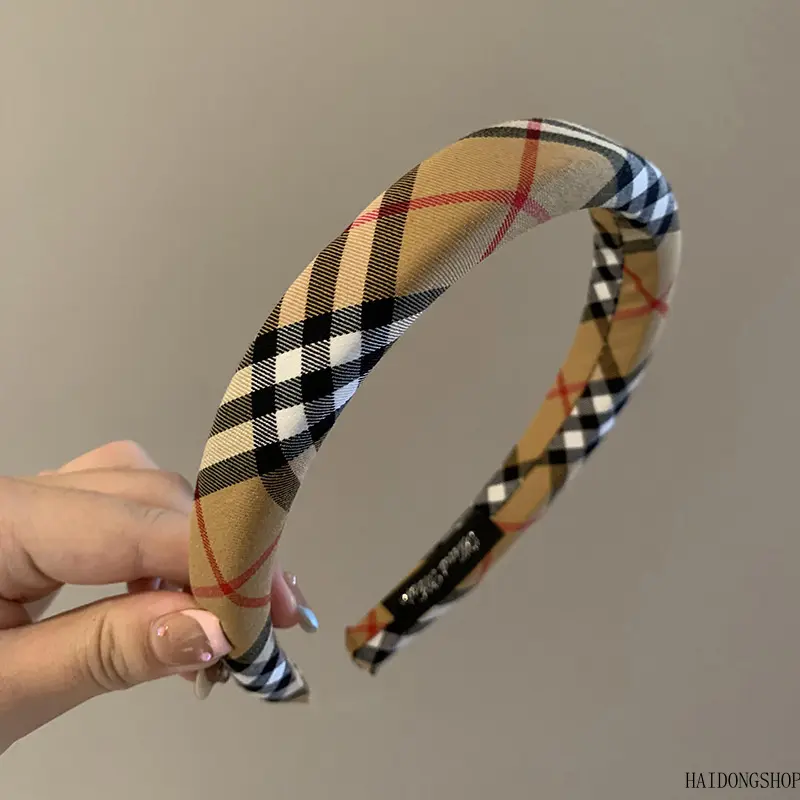 Retro Preppy Viral Thick Padded Plaid High Cranial Top Headband For Women, Non-Slip Spring Summer Hair Hoop, Cottagecore Accessory For Face Washing Makeup Daily Commuter Styling