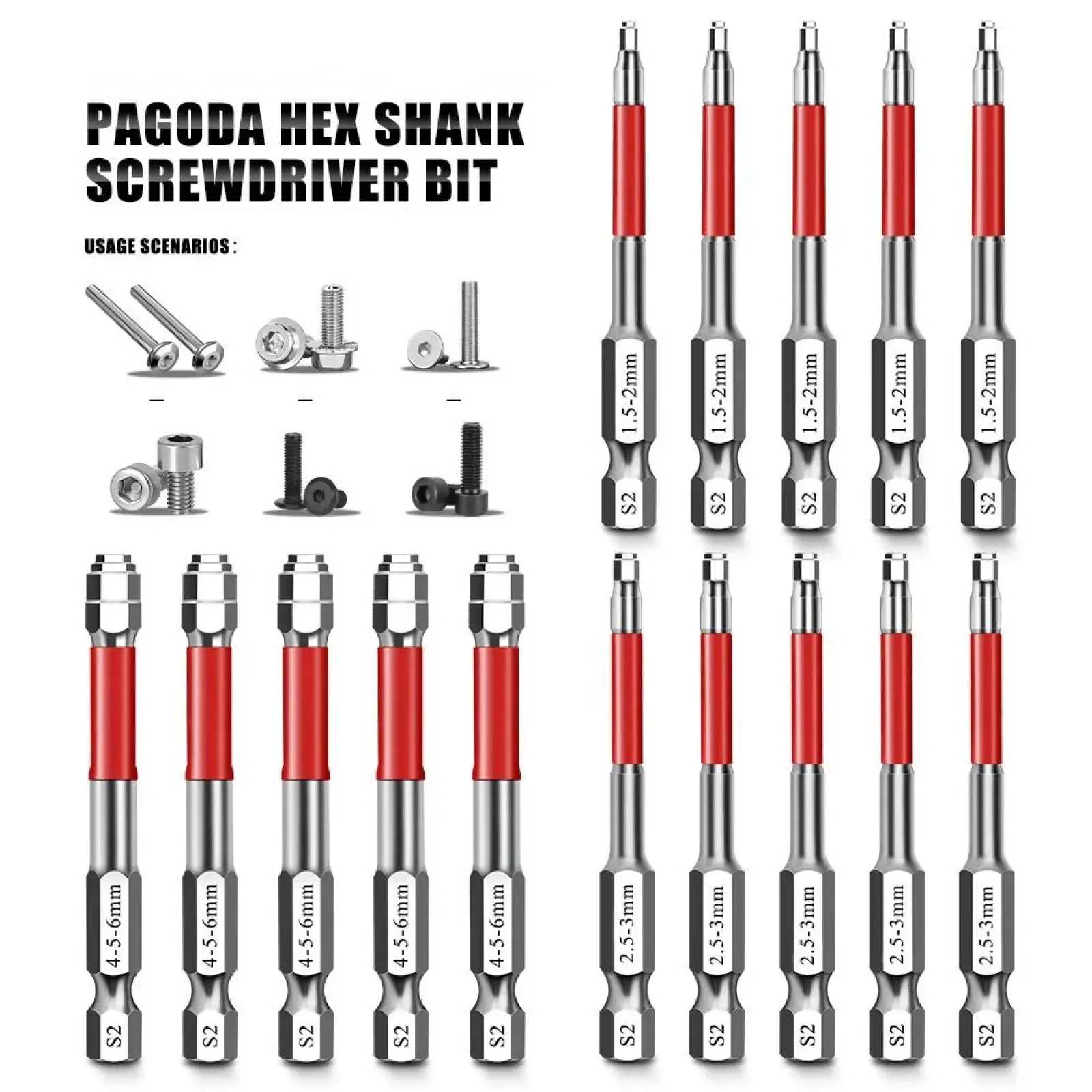 3-Piece Screwdriver Bit Set, magnetic hexagonal shanks and internal hex