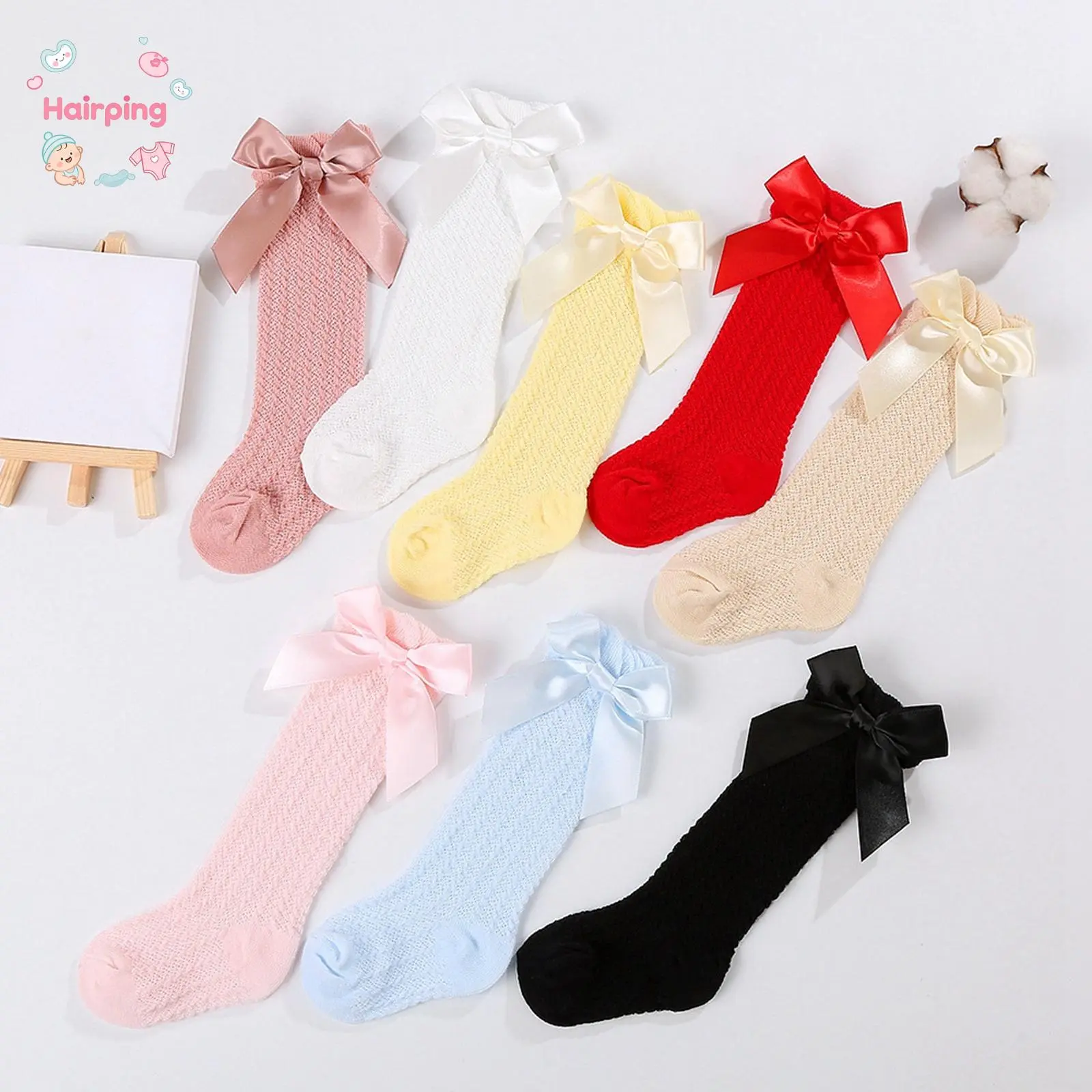 Baby Girl Knee High Socks, Soft Thin Mesh Stockings with Bow Detail for 0-1 Years Infants, Casual Multi-Colors, Cold Wash Compatible, Cotton, Do Not Dry Clean, Classic
