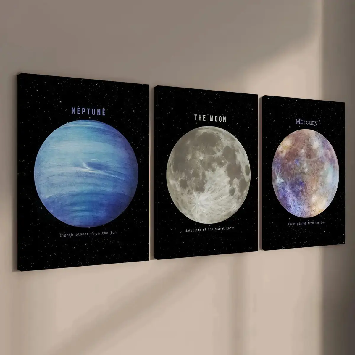 3-Piece Wooden Frame Canvas Art, Space Planet Theme Poster, Explorer Wall Decor, Modern Home Decoration, Waterproof, High-Definition