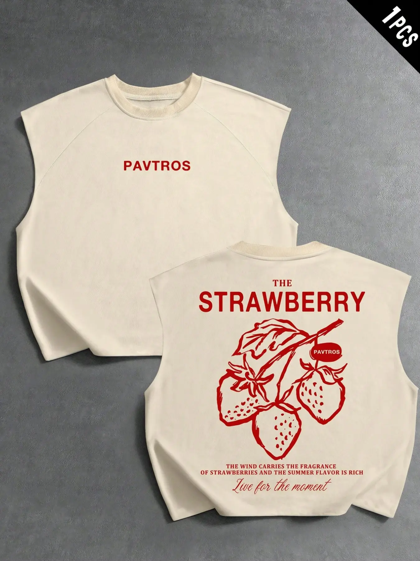 Unisex Summer Strawberry Print Graphic Tank Top, Short Sleeve, Fitted, Casual Style, Letter Design, Hand-Drawn Strawberries, Versatile & Comfortable, Fashion Tank Tops