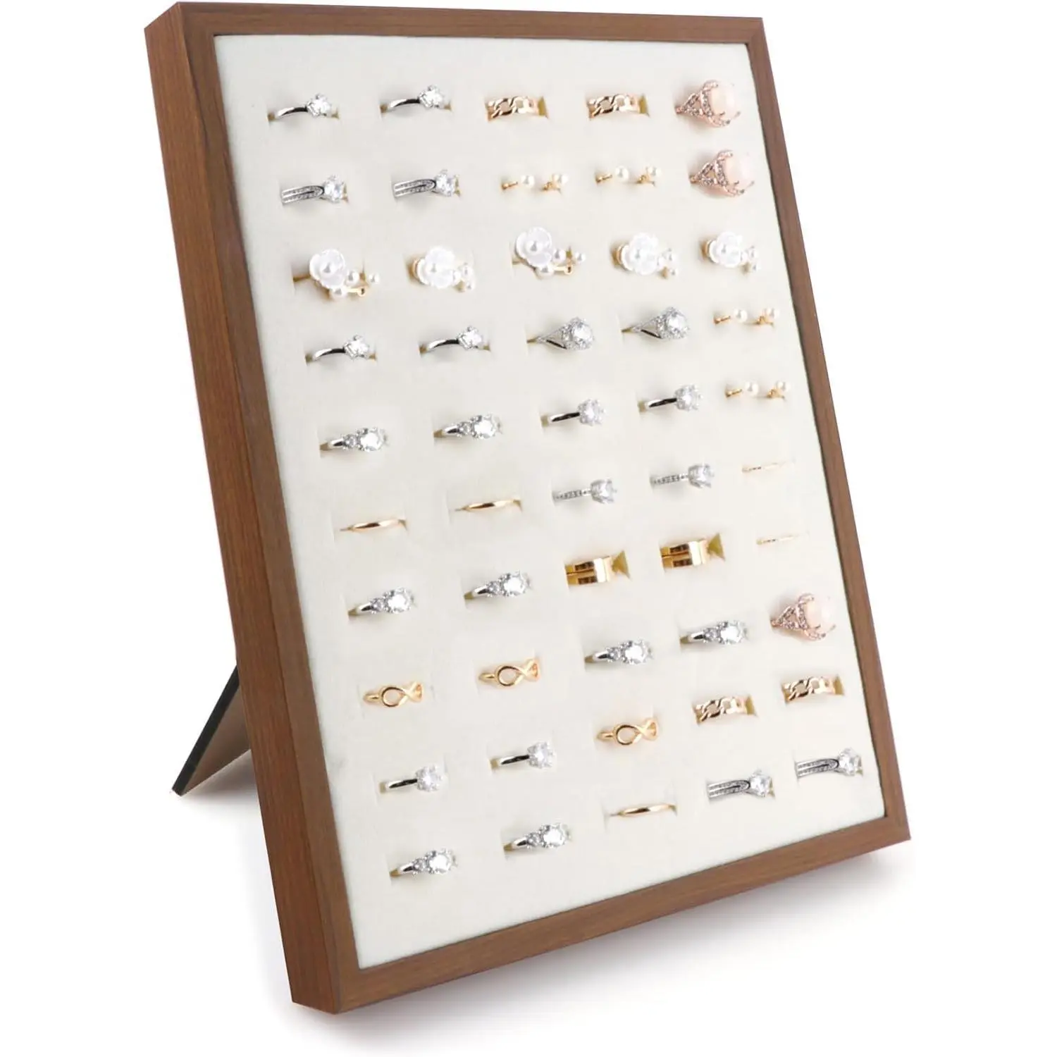 Ring Display Stand - 50 Slots L-Shaped Velvet Jewelry Tray Ring Board Earrings Organizer for Vendors